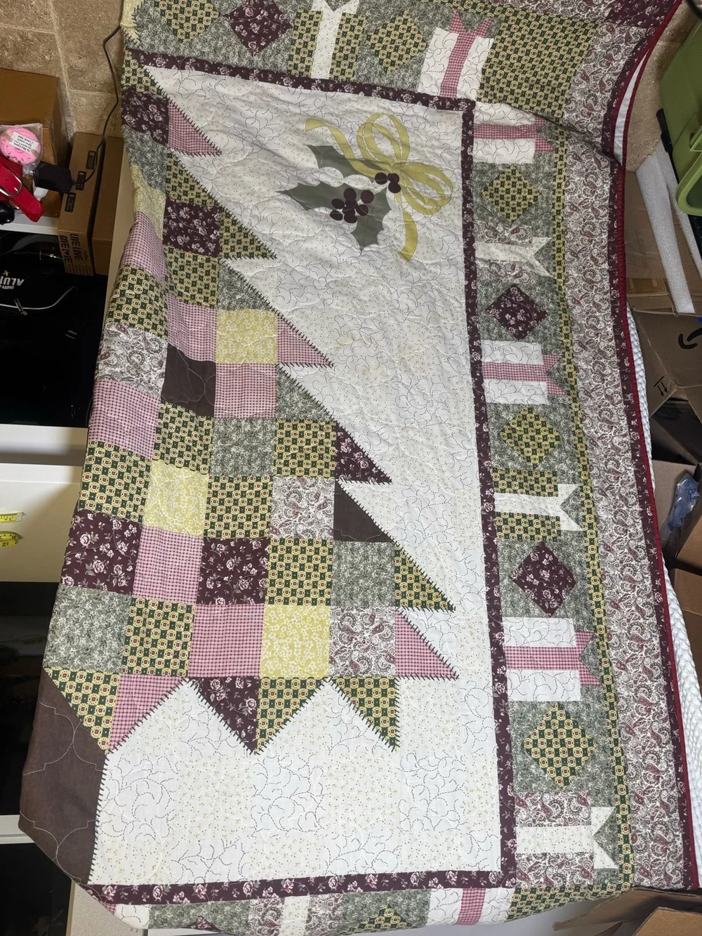 Handmade Patchwork Christmas Tree Quilt- Full Size